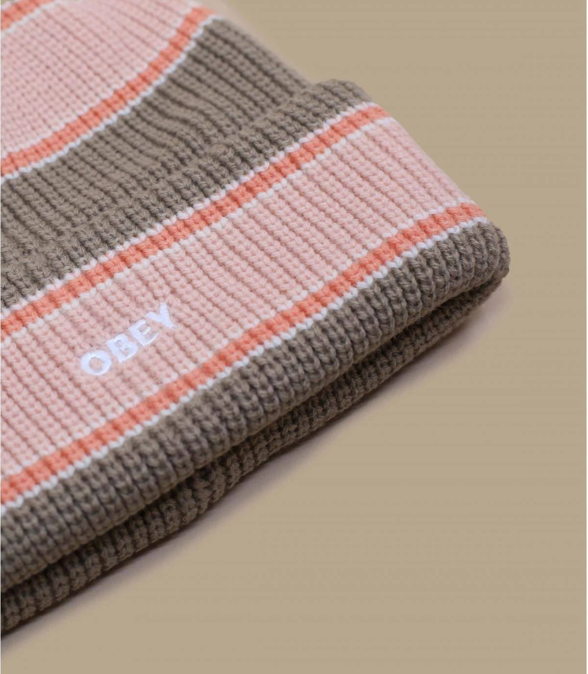 OBEY Future Stripe Beanie Pink Putty – Image 3