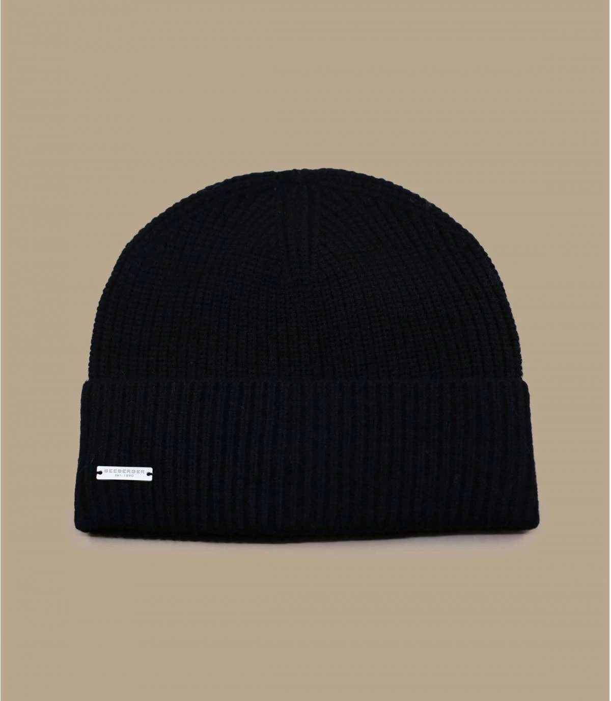 Seeberger Turn Up Beanie In Recycled Yarn Black – Image 2
