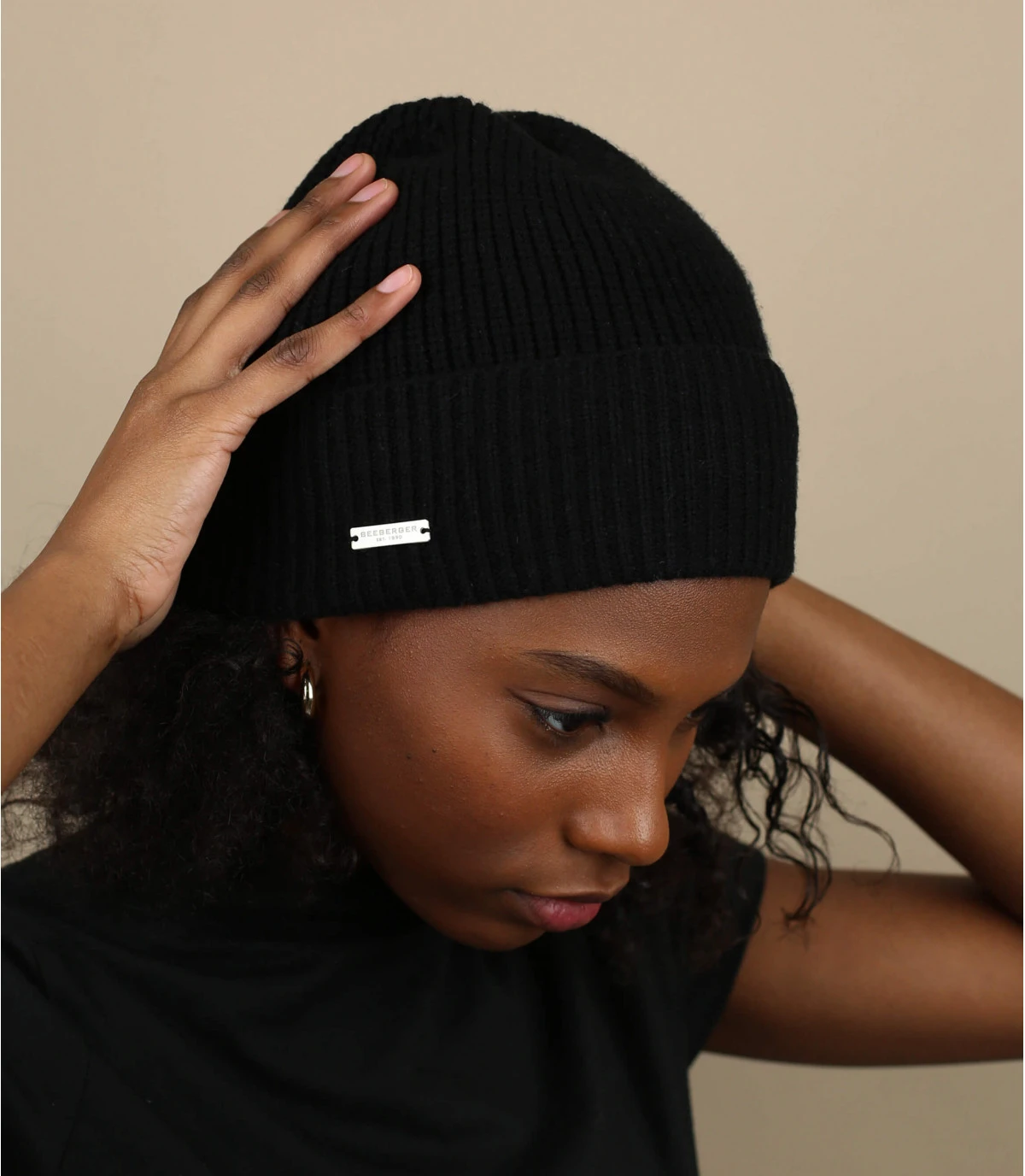 Seeberger Turn Up Beanie In Recycled Yarn Black